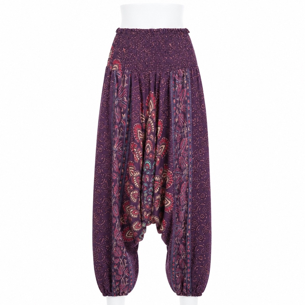 Earthbound Trading Co Harem Pants Womens Large Purple Boho Smocked Drop Crotch